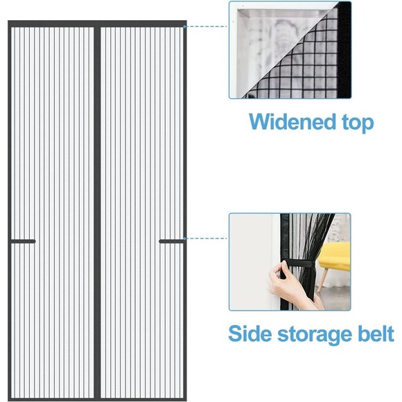 Warmyee Reinforced Magnetic Screen Door Fits Doors up to 39 x 83 Inches (Black) - Picture 2 of 3